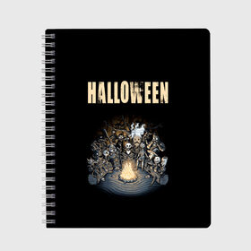 Тетрадь с принтом Halloween , 100% бумага | 48 листов, плотность листов — 60 г/м2, плотность картонной обложки — 250 г/м2. Листы скреплены сбоку удобной пружинной спиралью. Уголки страниц и обложки скругленные. Цвет линий — светло-серый
 | 31 октября | halloween | halowen | ведьма | день всех святых | джек | костюм | кровь | лого | монстр | надпись | праздник | приведение | призрак | светильник | символ | страшная | тыква | ужасы | хеллоуин | хеллуин