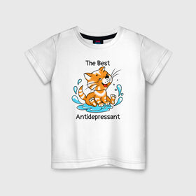Детская футболка хлопок с принтом Antidepressant - кот Рыжик , 100% хлопок | круглый вырез горловины, полуприлегающий силуэт, длина до линии бедер | antidepressant | cat | антидепрессант | веселый кот | кот | рыжий кот