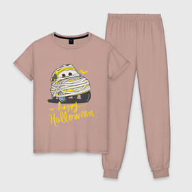 Женская пижама хлопок с принтом Луиджи , 100% хлопок | брюки и футболка прямого кроя, без карманов, на брюках мягкая резинка на поясе и по низу штанин | cars | luigi | pixar | vdzagmar | walt disney | желтая тачка | луиджи | тачки