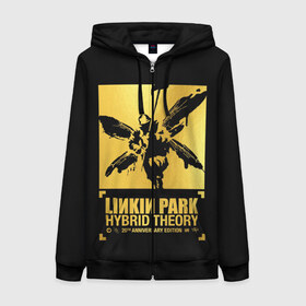 Женская толстовка 3D на молнии с принтом Hybrid Theory 20th Anniversary , 100% полиэстер | длина до линии бедра, манжеты и пояс оформлены мягкой тканевой резинкой, двухслойный капюшон со шнурком для регулировки, спереди молния, по бокам два кармана | chester bennington | hybrid theory | linkin park | rock | беннингтон | линкин парк | рок | честер