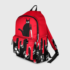 Рюкзак 3D с принтом WHAT CAT , 100% полиэстер | лямки с регулируемой длиной, сверху петелька, чтобы рюкзак можно было повесить на вешалку. Основное отделение закрывается на молнию, как и внешний карман. Внутри два дополнительных кармана, один из которых закрывается на молнию. По бокам два дополнительных кармашка | art | black | black cat | cat | dark | dark cat | halloween | what | what cat | what mem | арт | кот | кот арт | кот мем | мем | нож | праздник | прикол | прикольный кот | убица | хэллоуин | чёрный | чёрный кот | что | что мем