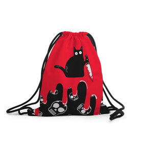 Рюкзак-мешок 3D с принтом WHAT CAT , 100% полиэстер | плотность ткани — 200 г/м2, размер — 35 х 45 см; лямки — толстые шнурки, застежка на шнуровке, без карманов и подкладки | art | black | black cat | cat | dark | dark cat | halloween | what | what cat | what mem | арт | кот | кот арт | кот мем | мем | нож | праздник | прикол | прикольный кот | убица | хэллоуин | чёрный | чёрный кот | что | что мем