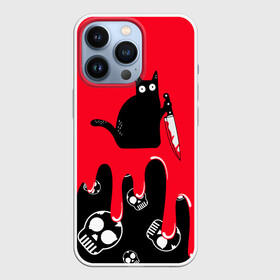 Чехол для iPhone 13 Pro с принтом WHAT CAT ,  |  | Тематика изображения на принте: art | black | black cat | cat | dark | dark cat | halloween | what | what cat | what mem | арт | кот | кот арт | кот мем | мем | нож | праздник | прикол | прикольный кот | убица | хэллоуин | чёрный | чёрный кот | что | что мем