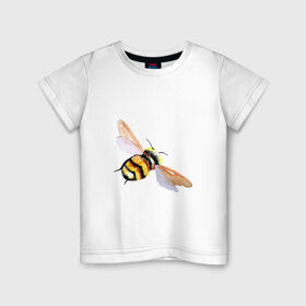 Детская футболка хлопок с принтом Шмель полосатый , 100% хлопок | круглый вырез горловины, полуприлегающий силуэт, длина до линии бедер | акварель | желтый | крылья | летать | насекомое | полоски | природа | черный | шмель