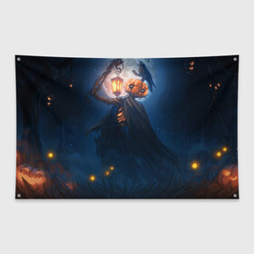 Флаг-баннер с принтом Тыква Джек , 100% полиэстер | размер 67 х 109 см, плотность ткани — 95 г/м2; по краям флага есть четыре люверса для крепления | halloween | джек фонарь | праздник | страшный праздник | хэллоуин