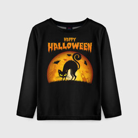Детский лонгслив 3D с принтом Helloween , 100% полиэстер | длинные рукава, круглый вырез горловины, полуприлегающий силуэт
 | halloween | ведьма | летучая мышь | полнолуние | привидение | призрак | тыква | хеллоуин | хелуин | хэллоин | хэллоуин | хэлоуин | хэлуин | черный кот