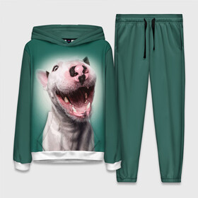 Женский костюм 3D (с толстовкой) с принтом Bully ,  |  | bull terrier | ears | eyes | fangs | jaw | muzzle | nose | smile | бультерьер | глаза | клыки | нос | пасть | улыбка | уши