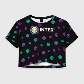 Женская футболка Crop-top 3D с принтом INTER / Интер , 100% полиэстер | круглая горловина, длина футболки до линии талии, рукава с отворотами | 