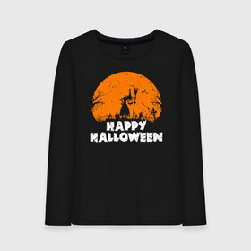 Женский лонгслив хлопок с принтом Happy Halloween , 100% хлопок |  | 31 октября | halloween | halowen | ведьма | день всех святых | джек | костюм | кровь | лого | монстр | надпись | праздник | приведение | призрак | светильник | символ | страшная | тыква | ужасы | хеллоуин | хеллуин