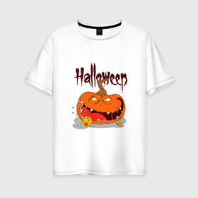 Женская футболка хлопок Oversize с принтом HALLOWEEN , 100% хлопок | свободный крой, круглый ворот, спущенный рукав, длина до линии бедер
 | halloween | pumpkin | арт | арт черепа | голова | голова джека | джек | мертвец | мертвецы | праздник | праздник мёртвых | сыетильник джека | тыква | хэллоуин | череп | черпа
