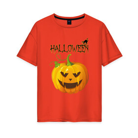 Женская футболка хлопок Oversize с принтом Pumpkin party 2 , 100% хлопок | свободный крой, круглый ворот, спущенный рукав, длина до линии бедер
 | horror | страшный | ужасы | хеллоуин
