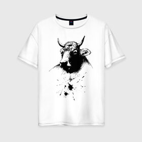 Женская футболка хлопок Oversize с принтом Бык , 100% хлопок | свободный крой, круглый ворот, спущенный рукав, длина до линии бедер
 | 2021 | бык | год быка | год коровы | новый год | символ года