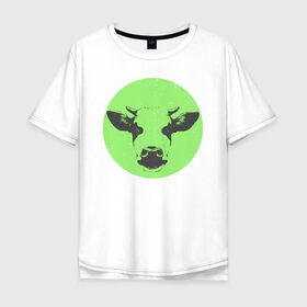 Мужская футболка хлопок Oversize с принтом корова , 100% хлопок | свободный крой, круглый ворот, “спинка” длиннее передней части | 2021 | бык | год быка | год коровы | новый год | символ года
