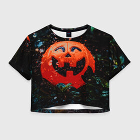 Женская футболка Crop-top 3D с принтом Pumpkin , 100% полиэстер | круглая горловина, длина футболки до линии талии, рукава с отворотами | halloween | pumpkin head devil | тыква джек | хэллоуин