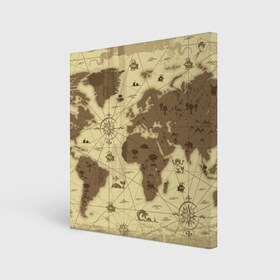 Холст квадратный с принтом Карта мира , 100% ПВХ |  | география | карта | карта мира | корабли | моряки