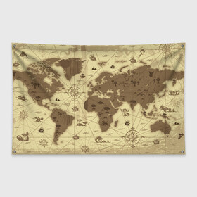 Флаг-баннер с принтом Карта мира , 100% полиэстер | размер 67 х 109 см, плотность ткани — 95 г/м2; по краям флага есть четыре люверса для крепления | география | карта | карта мира | корабли | моряки
