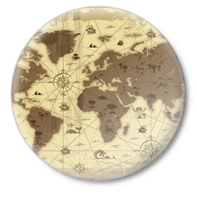 Значок с принтом Карта мира ,  металл | круглая форма, металлическая застежка в виде булавки | Тематика изображения на принте: география | карта | карта мира | корабли | моряки