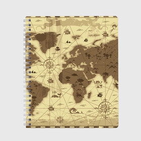 Тетрадь с принтом Карта мира , 100% бумага | 48 листов, плотность листов — 60 г/м2, плотность картонной обложки — 250 г/м2. Листы скреплены сбоку удобной пружинной спиралью. Уголки страниц и обложки скругленные. Цвет линий — светло-серый
 | география | карта | карта мира | корабли | моряки