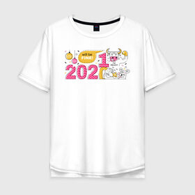 Мужская футболка хлопок Oversize с принтом 2021 год быка , 100% хлопок | свободный крой, круглый ворот, “спинка” длиннее передней части | 2021 | бык | год быка | год коровы | новый год | символ года