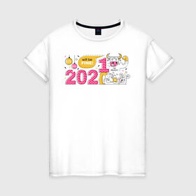 Женская футболка хлопок с принтом 2021 год быка , 100% хлопок | прямой крой, круглый вырез горловины, длина до линии бедер, слегка спущенное плечо | 2021 | бык | год быка | год коровы | новый год | символ года
