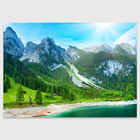 Поздравительная открытка с принтом Альпийские горы , 100% бумага | плотность бумаги 280 г/м2, матовая, на обратной стороне линовка и место для марки
 | альпийские горы | альпы | гора | горы | озеро