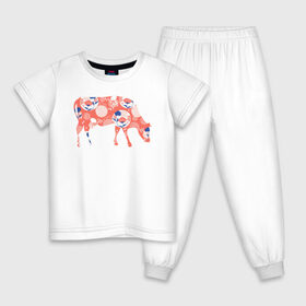 Детская пижама хлопок с принтом корова с цветами , 100% хлопок |  брюки и футболка прямого кроя, без карманов, на брюках мягкая резинка на поясе и по низу штанин
 | Тематика изображения на принте: 2021 | бык | год быка | год коровы | корова | новый год | символ года