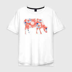 Мужская футболка хлопок Oversize с принтом корова с цветами , 100% хлопок | свободный крой, круглый ворот, “спинка” длиннее передней части | 2021 | бык | год быка | год коровы | корова | новый год | символ года