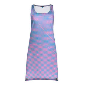 Платье-майка 3D с принтом Lines98 , 100% полиэстер | полуприлегающий силуэт, широкие бретели, круглый вырез горловины, удлиненный подол сзади. | Тематика изображения на принте: blue | good | lines | pink | positive | vibes | квадраты | красиво | линии | розовый | текстура | узор | шары