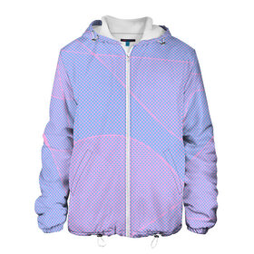 Мужская куртка 3D с принтом Lines98 , ткань верха — 100% полиэстер, подклад — флис | прямой крой, подол и капюшон оформлены резинкой с фиксаторами, два кармана без застежек по бокам, один большой потайной карман на груди. Карман на груди застегивается на липучку | blue | good | lines | pink | positive | vibes | квадраты | красиво | линии | розовый | текстура | узор | шары