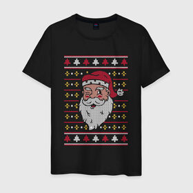 Мужская футболка хлопок с принтом Рождественский свитер с Сантой , 100% хлопок | прямой крой, круглый вырез горловины, длина до линии бедер, слегка спущенное плечо. | 