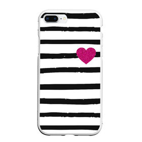 Чехол для iPhone 7Plus/8 Plus матовый с принтом Сердце с полосками , Силикон | Область печати: задняя сторона чехла, без боковых панелей | Тематика изображения на принте: любовь | милый | модный | полоски | розовый | семья | сердце | чёрный