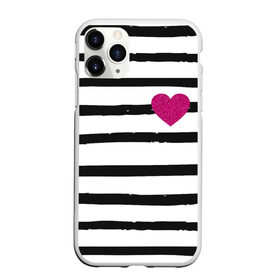 Чехол для iPhone 11 Pro Max матовый с принтом Сердце с полосками , Силикон |  | Тематика изображения на принте: любовь | милый | модный | полоски | розовый | семья | сердце | чёрный