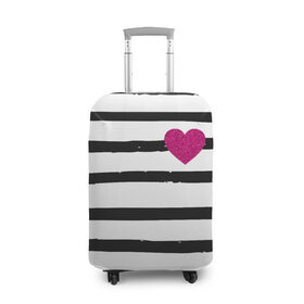 Чехол для чемодана 3D с принтом Сердце с полосками , 86% полиэфир, 14% спандекс | двустороннее нанесение принта, прорези для ручек и колес | любовь | милый | модный | полоски | розовый | семья | сердце | чёрный