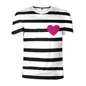 Мужская футболка 3D спортивная с принтом Сердце с полосками , 100% полиэстер с улучшенными характеристиками | приталенный силуэт, круглая горловина, широкие плечи, сужается к линии бедра | любовь | милый | модный | полоски | розовый | семья | сердце | чёрный