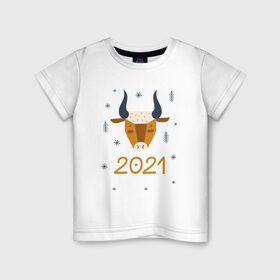Детская футболка хлопок с принтом год быка 2021 , 100% хлопок | круглый вырез горловины, полуприлегающий силуэт, длина до линии бедер | Тематика изображения на принте: 2021 | бык | год быка | год коровы | новый год | символ года