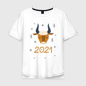Мужская футболка хлопок Oversize с принтом год быка 2021 , 100% хлопок | свободный крой, круглый ворот, “спинка” длиннее передней части | 2021 | бык | год быка | год коровы | новый год | символ года