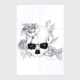 Магнитный плакат 2Х3 с принтом Череп с розами , Полимерный материал с магнитным слоем | 6 деталей размером 9*9 см | арт | белый | вектор | зубы | карандаш | рисунок | рисунок карандашом | роза | розы | цветок | цветы | череп | чёрный