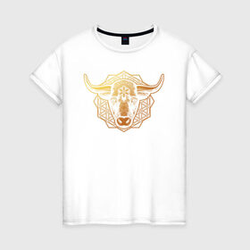 Женская футболка хлопок с принтом бык , 100% хлопок | прямой крой, круглый вырез горловины, длина до линии бедер, слегка спущенное плечо | 2021 | бык | год быка | год коровы | новый год | символ года