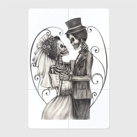 Магнитный плакат 2Х3 с принтом Жених и невеста , Полимерный материал с магнитным слоем | 6 деталей размером 9*9 см | арт | белый | вектор | жених | жених и невеста | зубы | карандаш | невеста | рисунок | рисунок карандашом | череп | чёрный