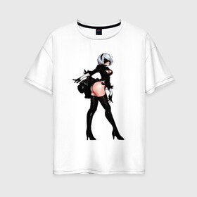 Женская футболка хлопок Oversize с принтом 2B NIER , 100% хлопок | свободный крой, круглый ворот, спущенный рукав, длина до линии бедер
 | 2b | ahegao | anime | girl | nier automata | replicant | waifu | аниме | ахегао | нир автомата | отаку | охегао | тян | тяночка