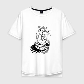 Мужская футболка хлопок Oversize с принтом Сердце в капкане , 100% хлопок | свободный крой, круглый ворот, “спинка” длиннее передней части | Тематика изображения на принте: girl | love | девушка | капкан | любовь | сердце | цепи