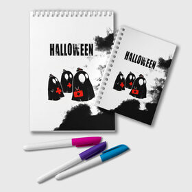 Блокнот с принтом Halloween , 100% бумага | 48 листов, плотность листов — 60 г/м2, плотность картонной обложки — 250 г/м2. Листы скреплены удобной пружинной спиралью. Цвет линий — светло-серый
 | 31 октября | halloween | halowen | ведьма | день всех святых | джек | костюм | кровь | лого | монстр | надпись | праздник | приведение | призрак | светильник | символ | страшная | тыква | ужасы | хеллоуин | хеллуин