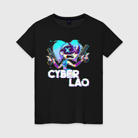 Женская футболка хлопок с принтом Cyber Lao , 100% хлопок | прямой крой, круглый вырез горловины, длина до линии бедер, слегка спущенное плечо | mc lao | mclao | бан | блогер | богатыри | лайрафортнайт | мельница | мслао