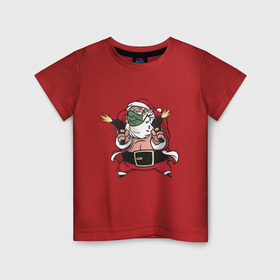 Детская футболка хлопок с принтом Злой Санта с пулемётами , 100% хлопок | круглый вырез горловины, полуприлегающий силуэт, длина до линии бедер | 