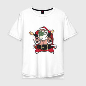 Мужская футболка хлопок Oversize с принтом Злой Санта с пулемётами , 100% хлопок | свободный крой, круглый ворот, “спинка” длиннее передней части | 