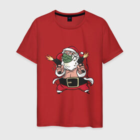 Мужская футболка хлопок с принтом Злой Санта с пулемётами , 100% хлопок | прямой крой, круглый вырез горловины, длина до линии бедер, слегка спущенное плечо. | 