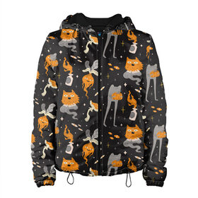 Женская куртка 3D с принтом Halloween Monsters , ткань верха — 100% полиэстер, подклад — флис | прямой крой, подол и капюшон оформлены резинкой с фиксаторами, два кармана без застежек по бокам, один большой потайной карман на груди. Карман на груди застегивается на липучку | angry | art | cat | creatures | flame | grumpy | horror | kitten | kitty | merch | pussy | pussycat | арт | грибы | злые | иллюстрация | котенок | кошка | кринж | мерч | монстры | наряд | недовольные | огонь | паттерн | сердитые | создания