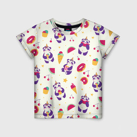 Детская футболка 3D с принтом Панды Единороги , 100% гипоаллергенный полиэфир | прямой крой, круглый вырез горловины, длина до линии бедер, чуть спущенное плечо, ткань немного тянется | cherry | donut | food | funny | ice cream | panda | pandas | pop corn | rainbow | watermelon | арбуз | вишня | еда | единорог | единороги | звездочки | звезды | мороженое | панда | пандочка | пандочки | пончик | пончики | попкорн | радуга | с