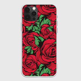 Чехол для iPhone 12 Pro Max с принтом Алые Розы , Силикон |  | art | fashion | flora | floral | flower | flowers | garden | illustration | red | rose | thorns | арт | букет | бутоны | иллюстрация | красные | лепестки | листья | мода | растения | рисунок | роза | сад | сочные | тренд | флора | флорист | флор