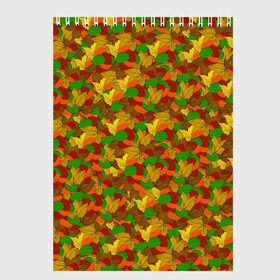 Скетчбук с принтом Autumn , 100% бумага
 | 48 листов, плотность листов — 100 г/м2, плотность картонной обложки — 250 г/м2. Листы скреплены сверху удобной пружинной спиралью | abstraction | autumn | colorful | leaves | patterns | texture | абстракция | листья | осень | разноцветный | текстура | узоры